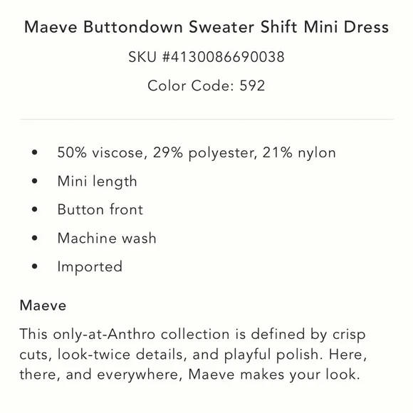 ✨ Anthropologie Buttondown Sweater Shift Mini Dress Sz M - Picture 10 of 10